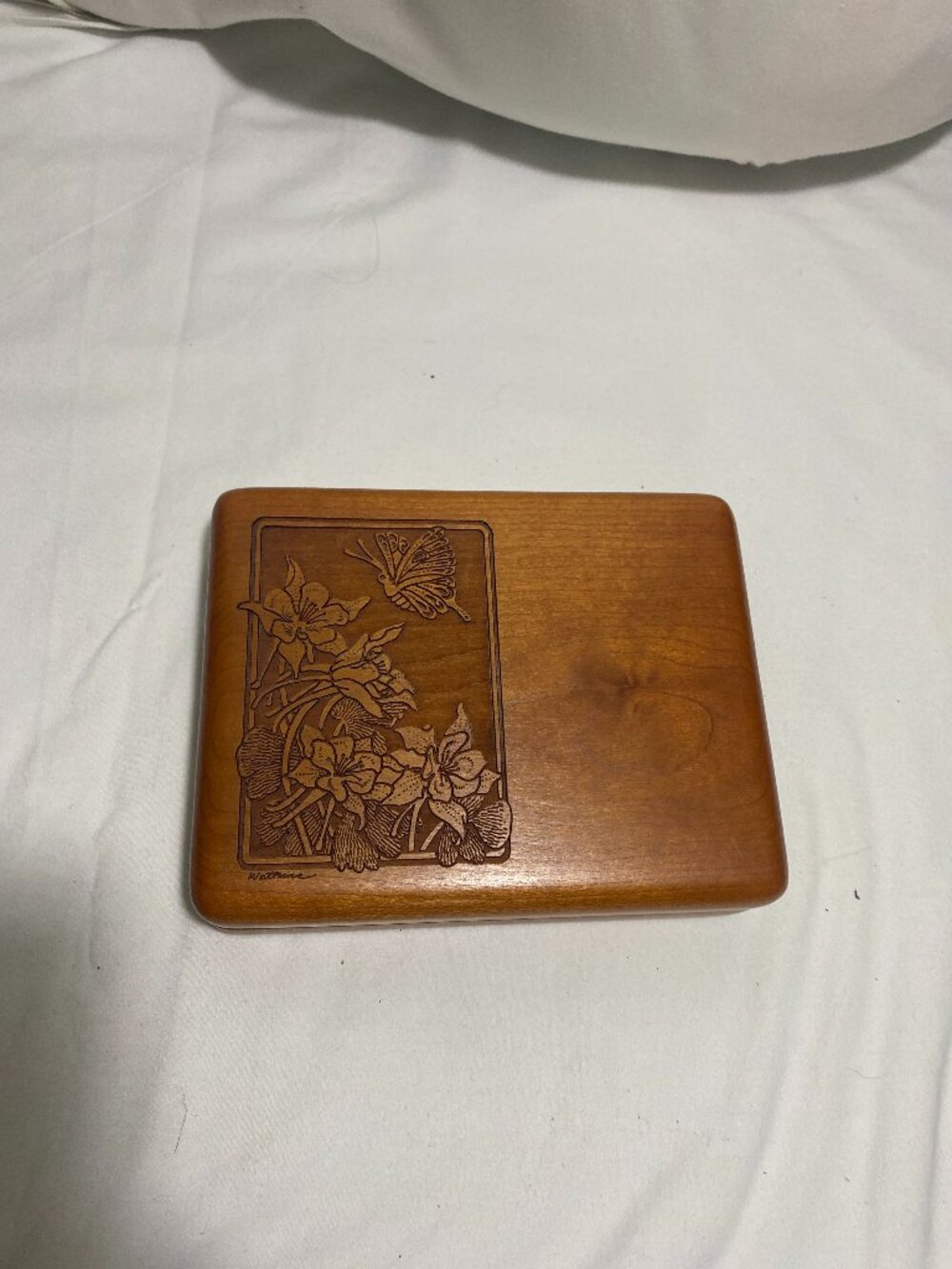 Vintage Wooden Musical Jewelry Box Fur Elise Beethoven Butterfly Floral Inlay